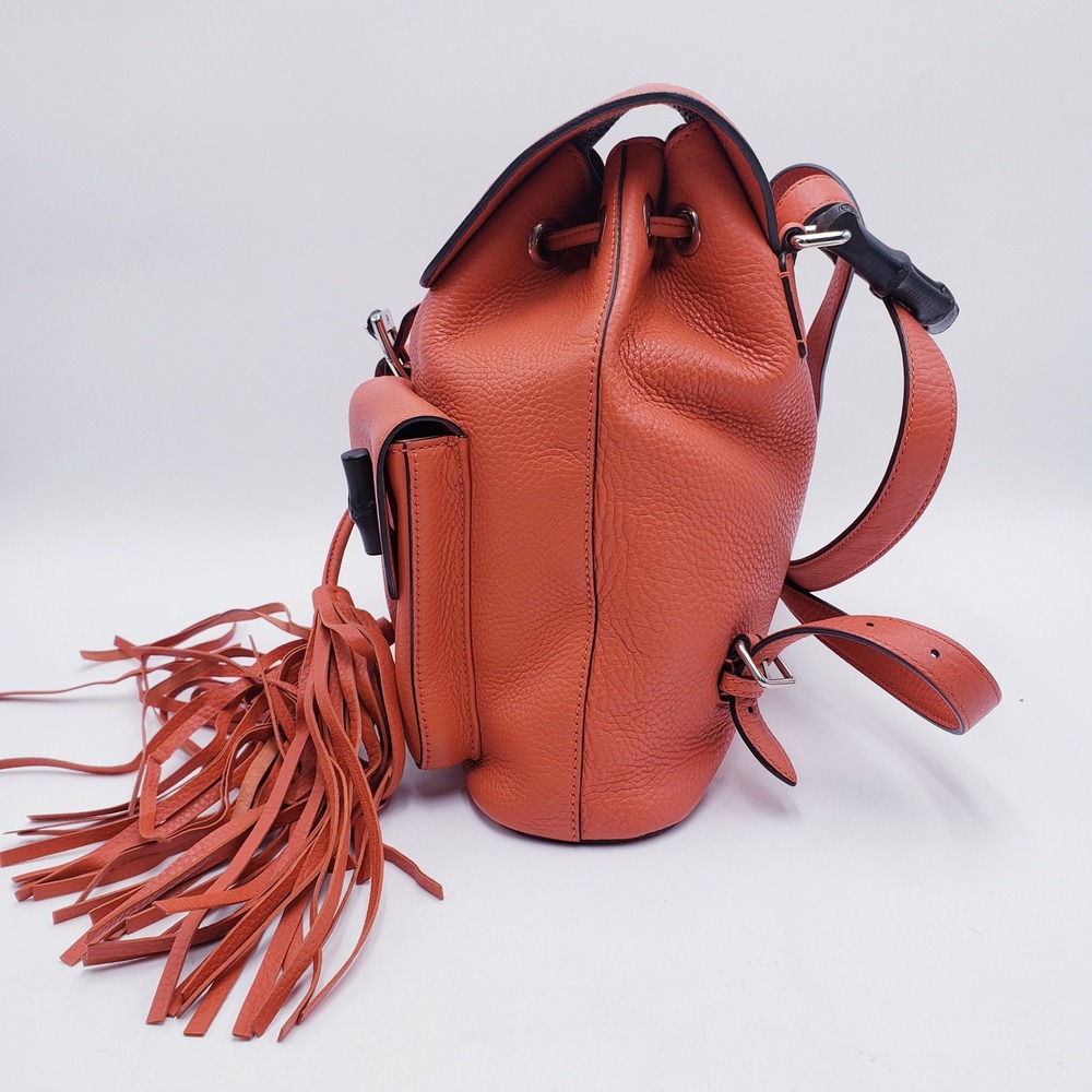Gucci Bamboo Backpack Orange Pebbled Leather Tassel‎ - Picture 3 of 16